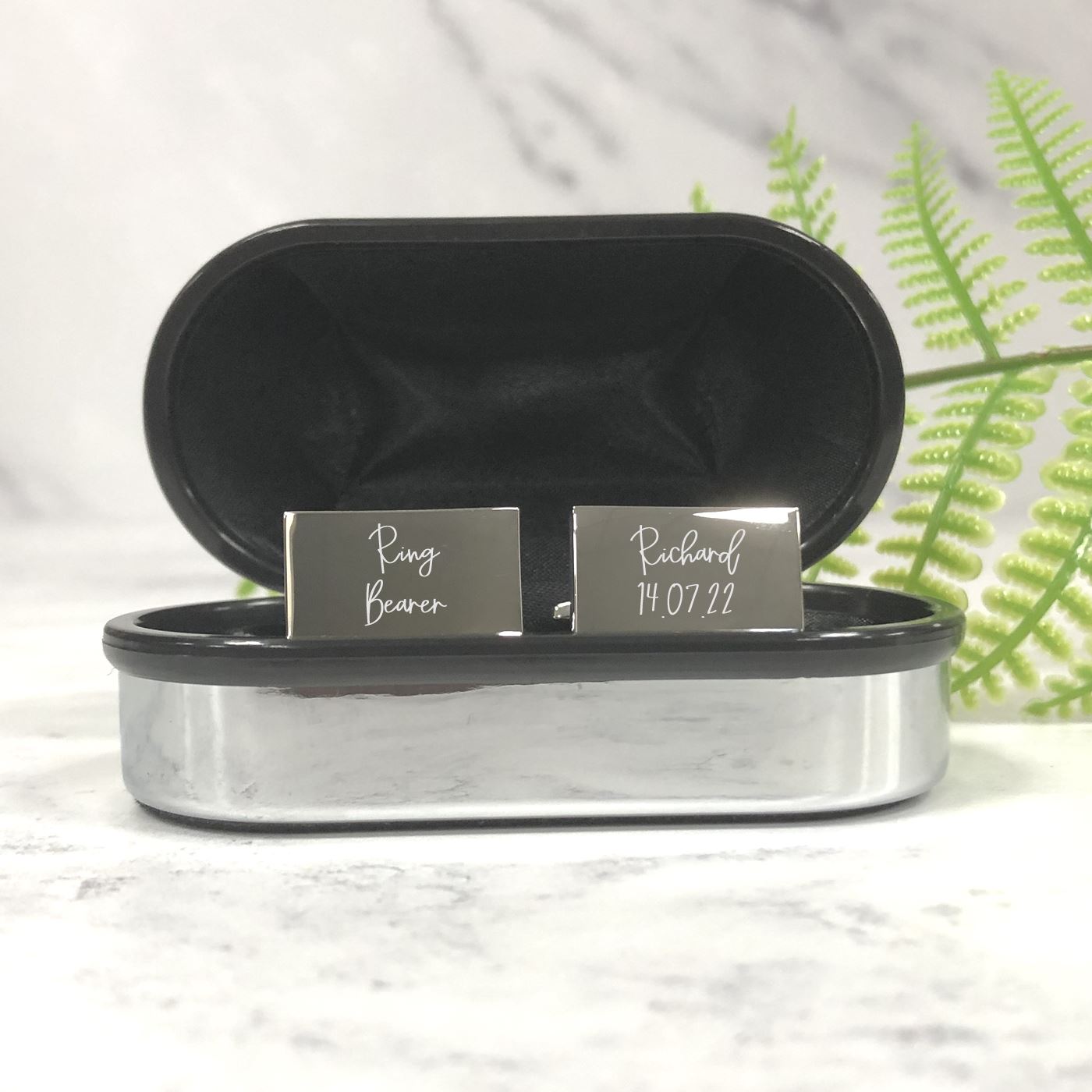 Engraved Wedding Day Rectangular Cufflinks Ring Bearer – Custom