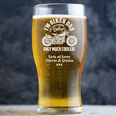 Personalised Beer Glass Classic Design - Biker Dad
