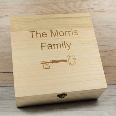 Engraved & Personalised Wooden Key Box - Family Key Box, Wooden Homewares - Bespoke Wooden Boxes, Initials Gifts, Keepsake Boxes