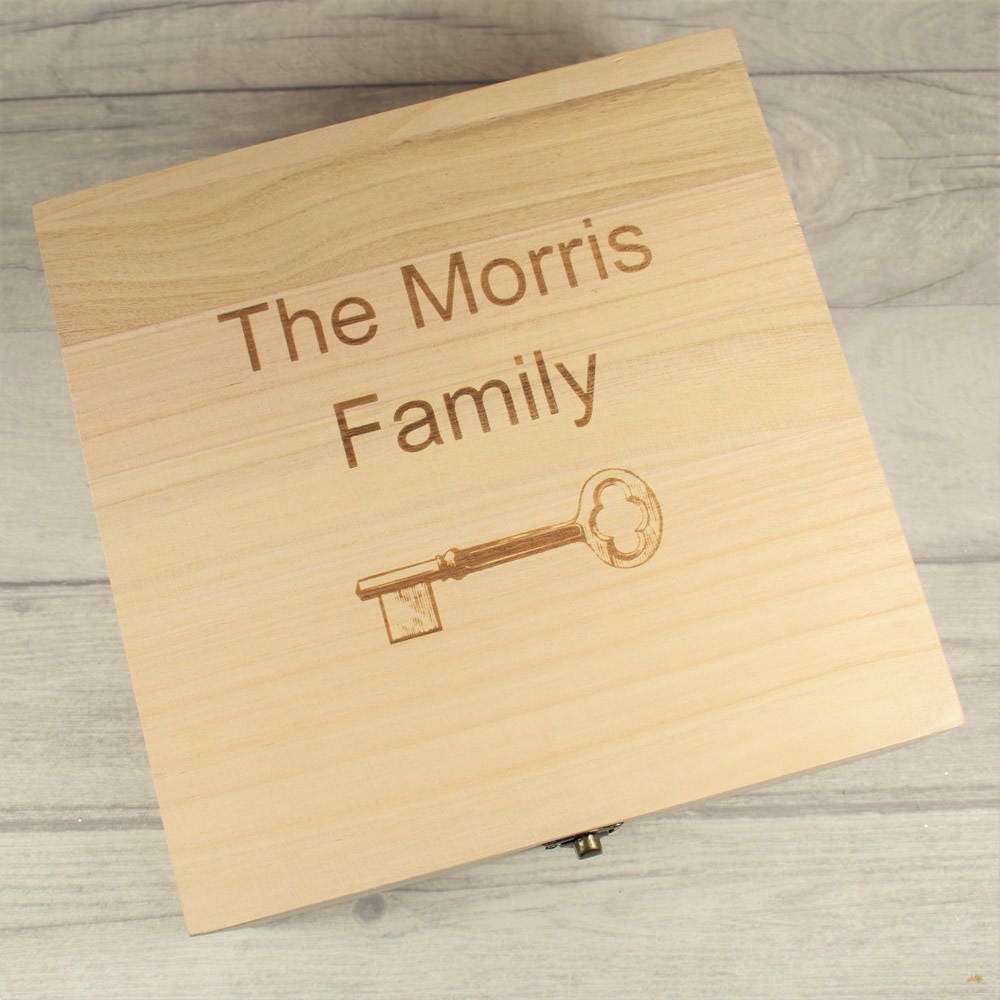 Engraved & Personalised Wooden Key Box - Family Key Box, Wooden Homewares - Bespoke Wooden Boxes, Initials Gifts, Keepsake Boxes