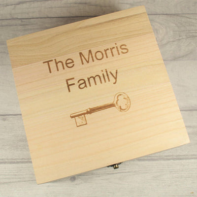 Engraved & Personalised Wooden Key Box - Family Key Box, Wooden Homewares - Bespoke Wooden Boxes, Initials Gifts, Keepsake Boxes
