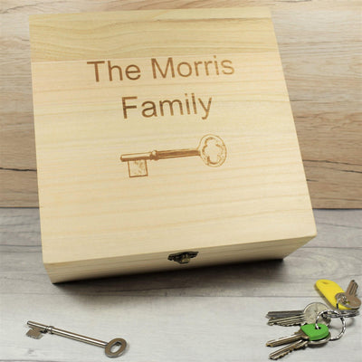 Engraved & Personalised Wooden Key Box - Family Key Box, Wooden Homewares - Bespoke Wooden Boxes, Initials Gifts, Keepsake Boxes