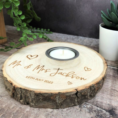 Personalised Tealight Wood Slice, Log Slice Tea Light Holder, Woodland Wedding , Rustic Wedding Decor, Home Decor, Country Wedding, Candle