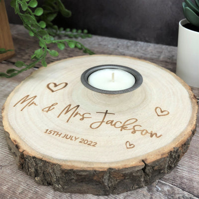 Personalised Tealight Wood Slice, Log Slice Tea Light Holder, Woodland Wedding , Rustic Wedding Decor, Home Decor, Country Wedding, Candle