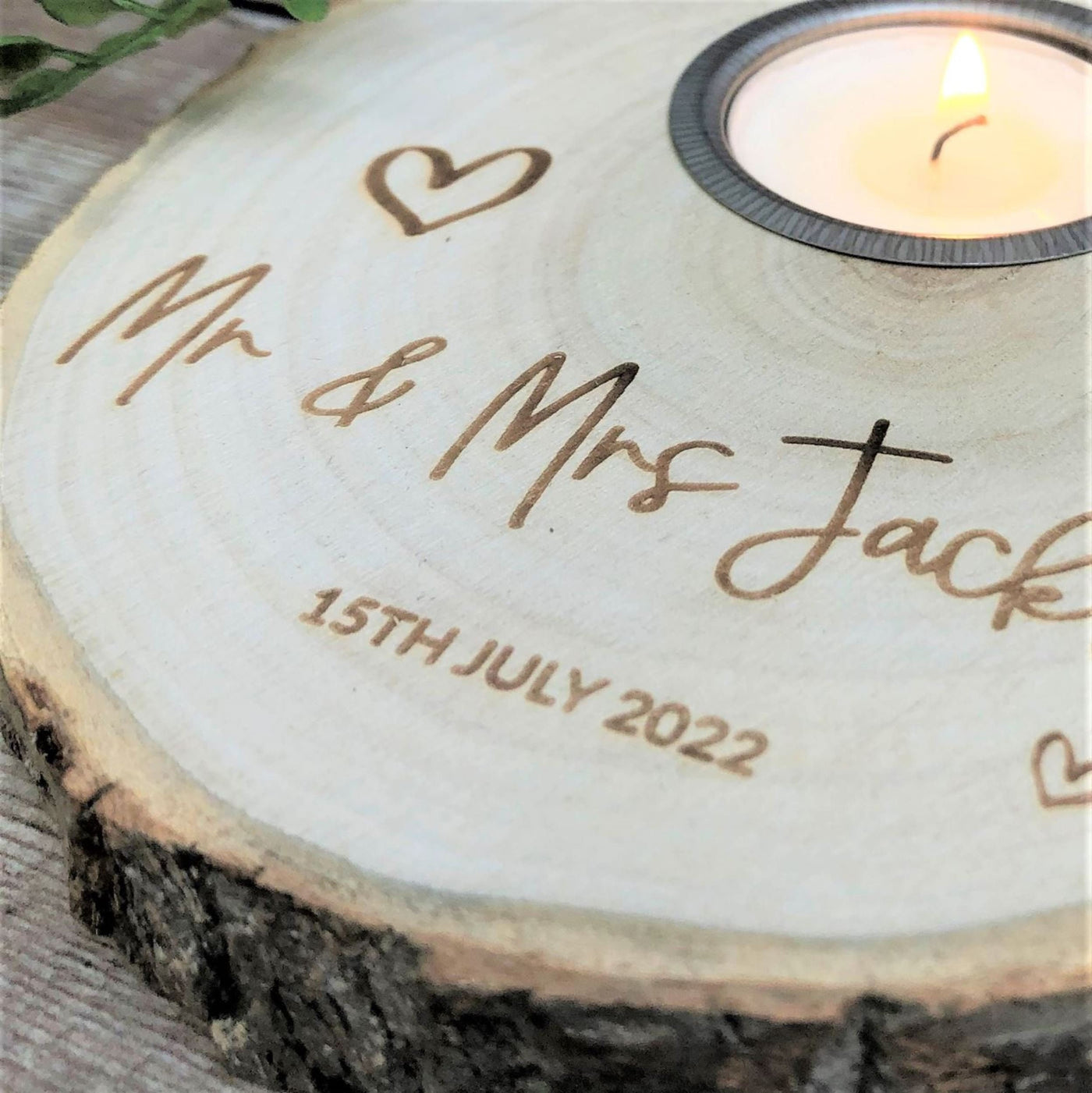 Personalised Tealight Wood Slice, Log Slice Tea Light Holder, Woodland Wedding , Rustic Wedding Decor, Home Decor, Country Wedding, Candle