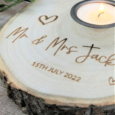 Personalised Tealight Wood Slice, Log Slice Tea Light Holder, Woodland Wedding , Rustic Wedding Decor, Home Decor, Country Wedding, Candle