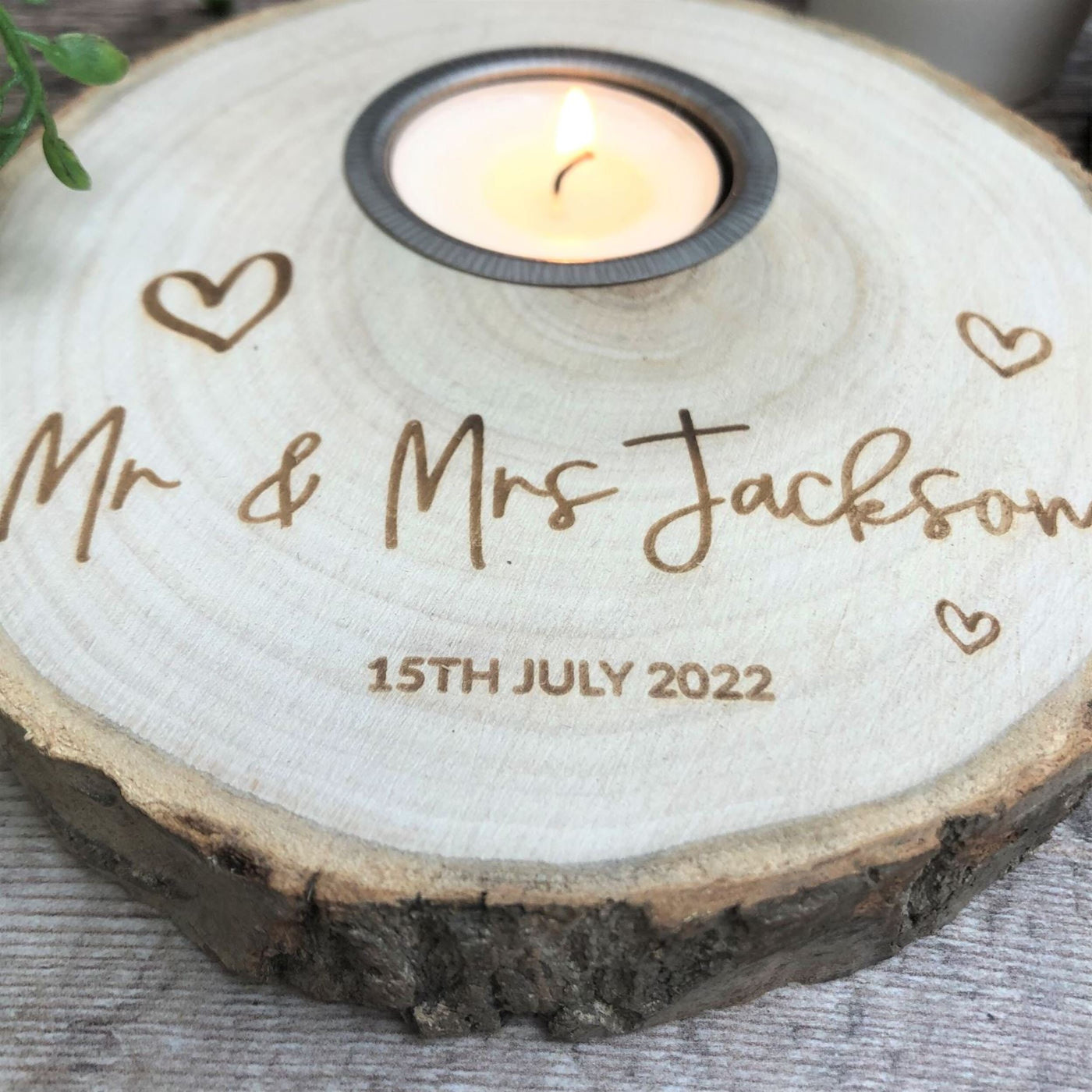 Personalised Tealight Wood Slice, Log Slice Tea Light Holder, Woodland Wedding , Rustic Wedding Decor, Home Decor, Country Wedding, Candle