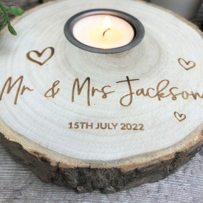 Personalised Tealight Wood Slice, Log Slice Tea Light Holder, Woodland Wedding , Rustic Wedding Decor, Home Decor, Country Wedding, Candle