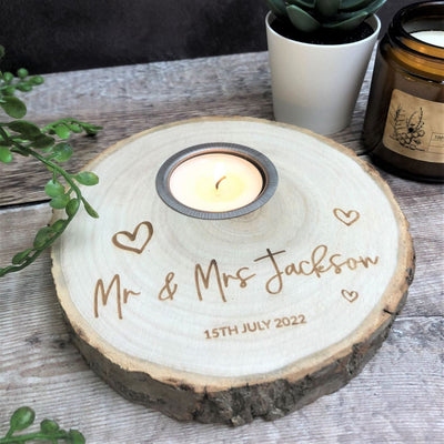 Personalised Tealight Wood Slice, Log Slice Tea Light Holder, Woodland Wedding , Rustic Wedding Decor, Home Decor, Country Wedding, Candle