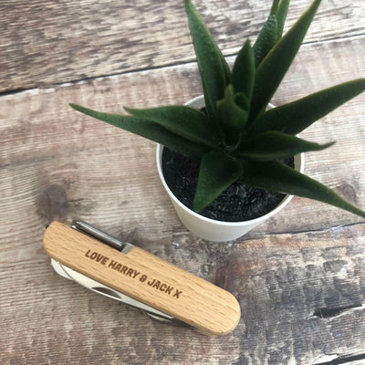 Personalised Engraved Pen Knife | Stainless Steel Pocket Knife | Beech Wood Pen Knife | Gift for Birthday Anniversary Father's Day Christmas