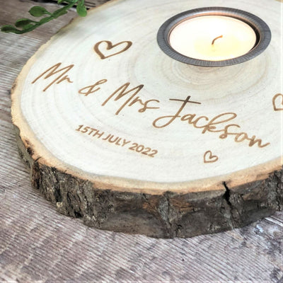 Personalised Tealight Wood Slice, Log Slice Tea Light Holder, Woodland Wedding , Rustic Wedding Decor, Home Decor, Country Wedding, Candle