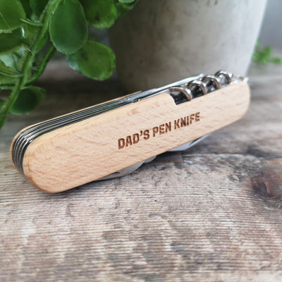 Personalised Engraved Pen Knife | Stainless Steel Pocket Knife | Beech Wood Pen Knife | Gift for Birthday Anniversary Father's Day Christmas