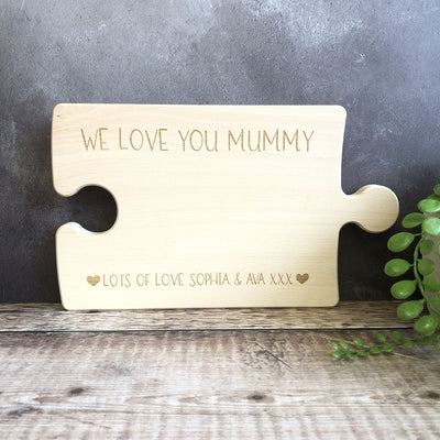 Personalised Engraved INTERLOCKING Jigsaw Shaped Solid Wood Chopping Board | Chopping Board | Gifts for Mum | Cheese and Charcuterie Board