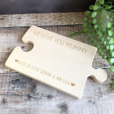 Personalised Engraved INTERLOCKING Jigsaw Shaped Solid Wood Chopping Board | Chopping Board | Gifts for Mum | Cheese and Charcuterie Board