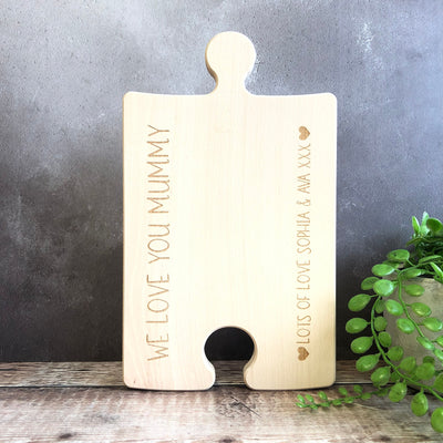 Personalised Engraved INTERLOCKING Jigsaw Shaped Solid Wood Chopping Board | Chopping Board | Gifts for Mum | Cheese and Charcuterie Board