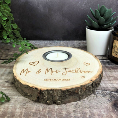 Personalised Tealight Wood Slice, Log Slice Tea Light Holder, Woodland Wedding , Rustic Wedding Decor, Home Decor, Country Wedding, Candle