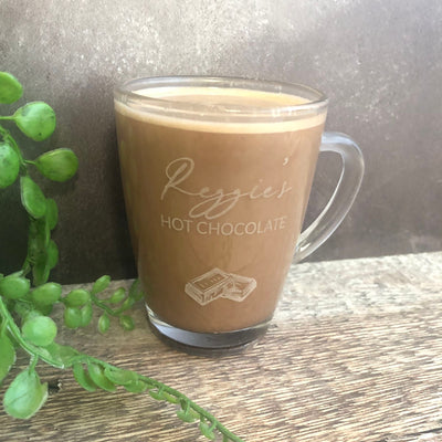 Personalised Engraved Glass Mug with Chocolate Pieces, Engraved Mug, Hot Chocolate Mug, Hot Chocolate Gifts, Chocolate Lover, Hot Choc Drink