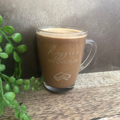 Personalised Engraved Glass Mug with Chocolate Pieces, Engraved Mug, Hot Chocolate Mug, Hot Chocolate Gifts, Chocolate Lover, Hot Choc Drink