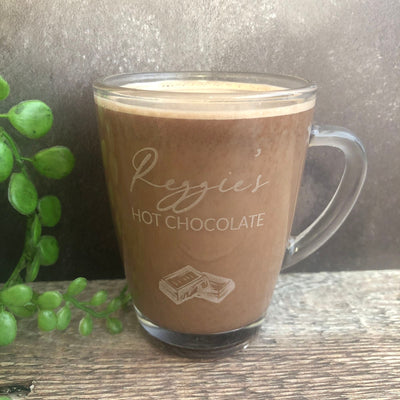 Personalised Engraved Glass Mug with Chocolate Pieces, Engraved Mug, Hot Chocolate Mug, Hot Chocolate Gifts, Chocolate Lover, Hot Choc Drink