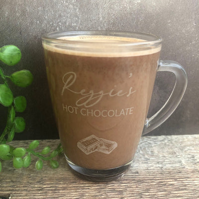 Personalised Engraved Glass Mug with Chocolate Pieces, Engraved Mug, Hot Chocolate Mug, Hot Chocolate Gifts, Chocolate Lover, Hot Choc Drink