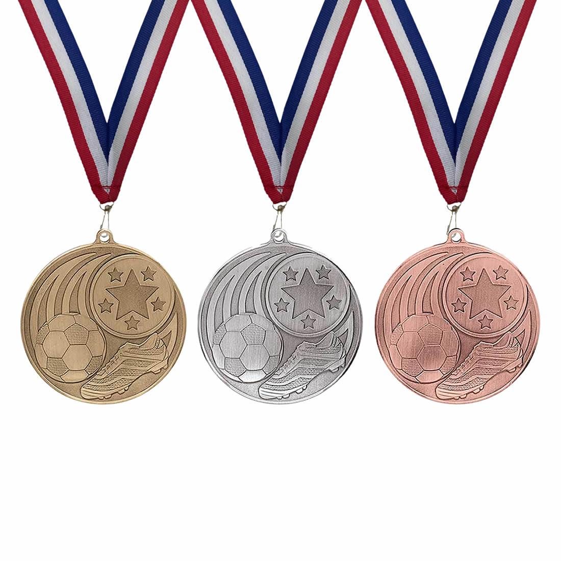 Personalised Football Medals with Ribbon, FREE Engraving, Add your team logo, Gold, Silver & Bronze Football Awards