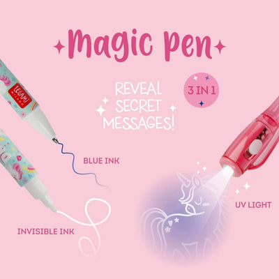Legami Invisible Ink 3-in-1 Magic Unicorn Pen with UV Light - Legami Pens, Torch Pens, Pink Pen, Unicorn Pen, Unicorn Stationery, Magic Pen