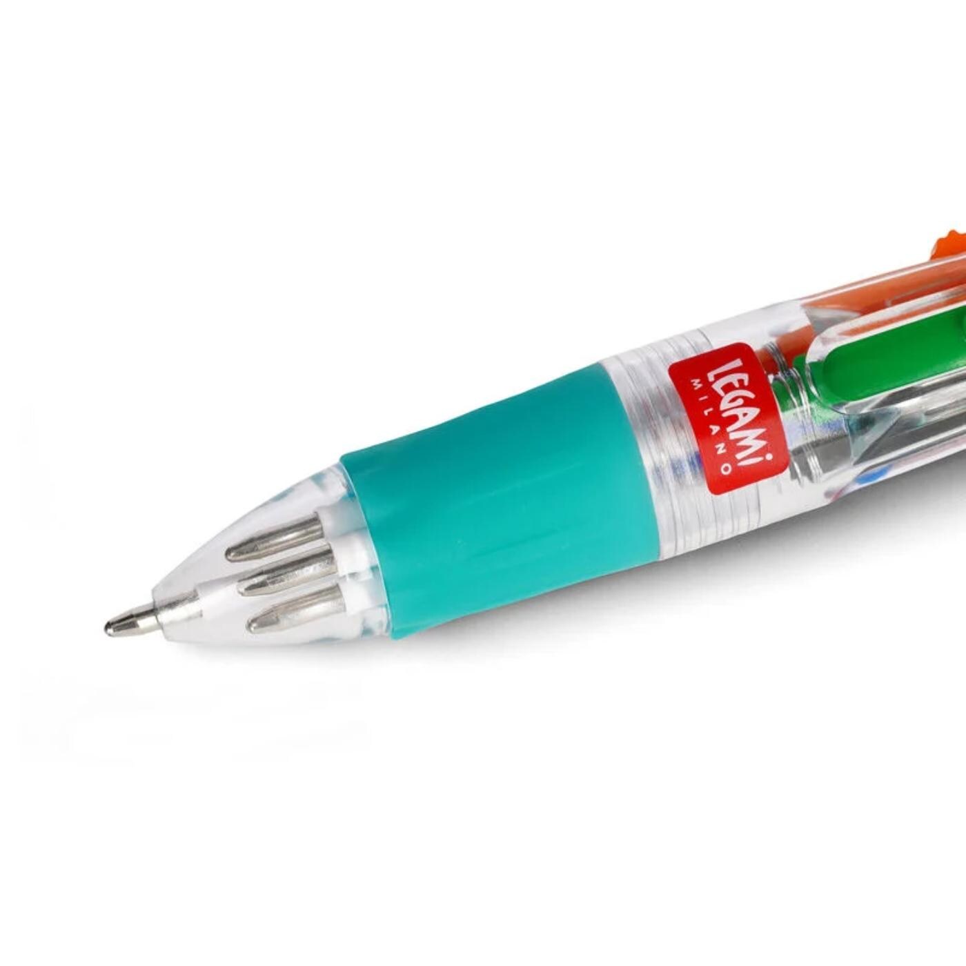 Legami Mini 4-Colour Magic Ballpoint Pen - Dinosaur, Oldschool Pens, Retro Pen, Multi Ink Pens, Multicolour Pens, 4 Ink Colour Pen