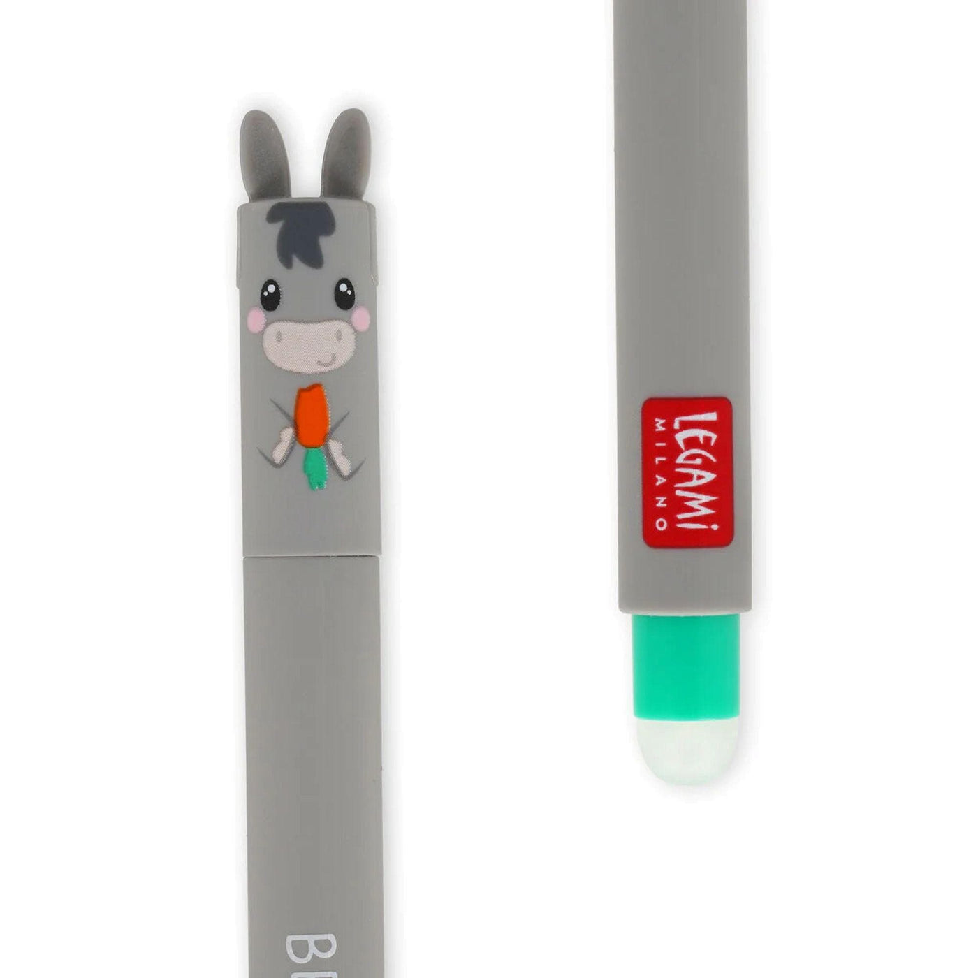 Legami Farm Animal Pens, Sweet Farm Animal Erasable Gel Pen Set of 4 - Cow, Pig, Donkey, Rooster, Legami Pens, Gel Pens