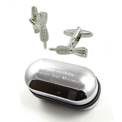 Personalised Silver Darts Cufflinks with Engraved Gift Box | Rhodium Plated Darts Gift | Custom Darts Player Cufflinks