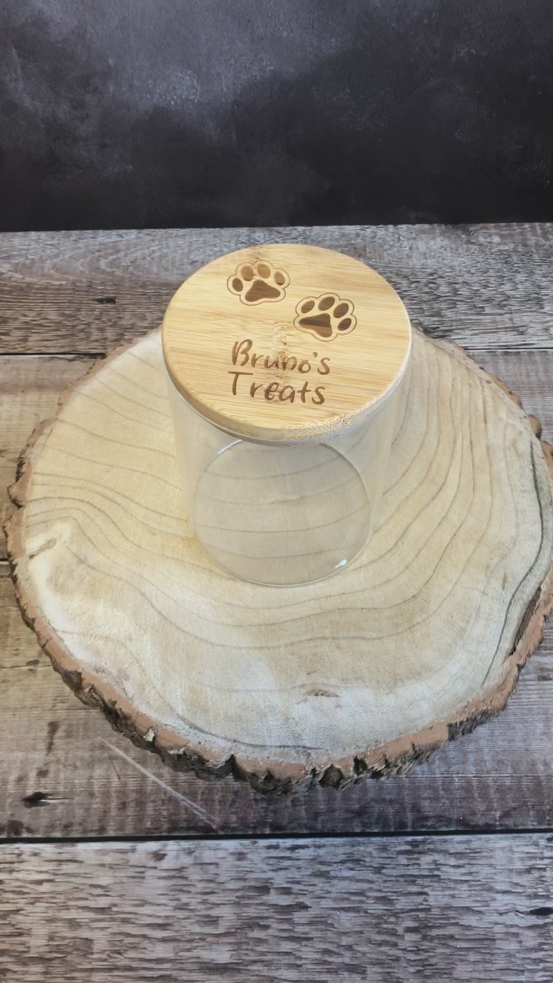 Personalised Glass Dog Treat Jar with Bamboo Lid | Paws