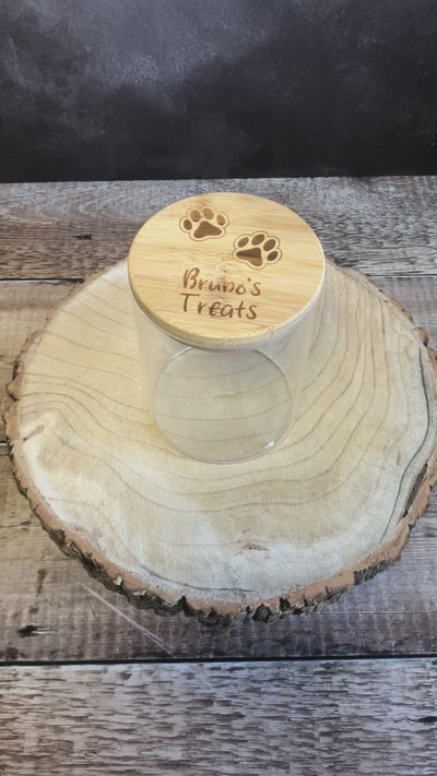 Personalised Glass Dog Treat Jar with Bamboo Lid | Paws