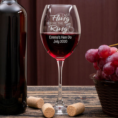 Engraved Wine Glass - Last Fling Before The Ring