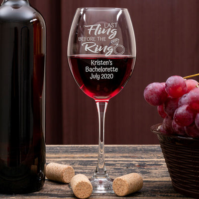 Engraved Wine Glass - Last Fling Before The Ring