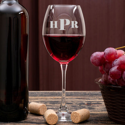 Engraved Wine Glass - Initials Monogram