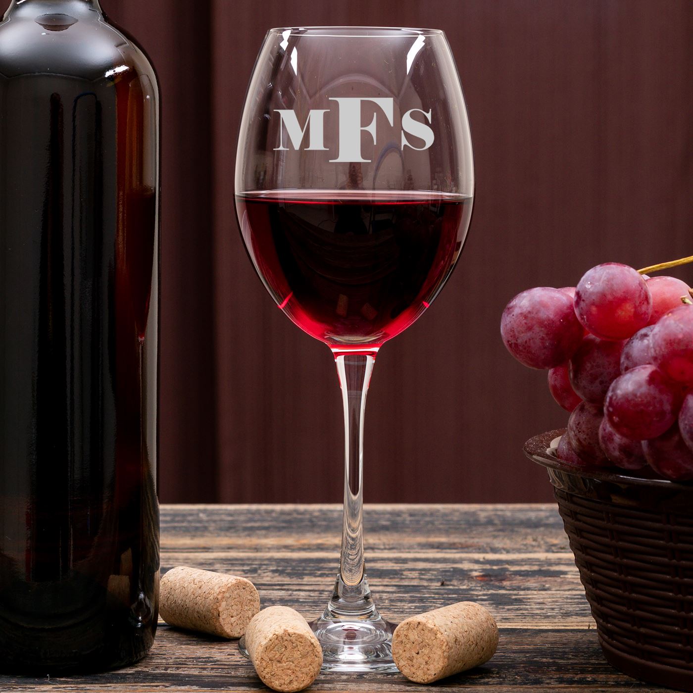 Engraved Wine Glass - Initials Monogram