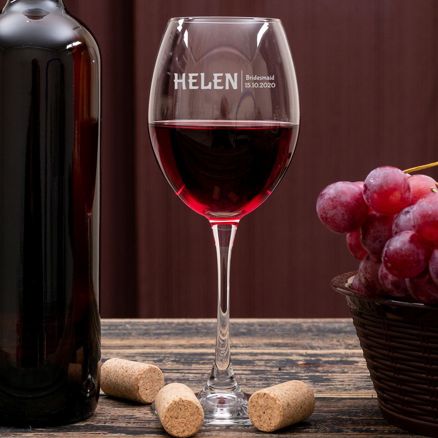 Engraved Bridesmaid Wine Glass - Name With Date Two