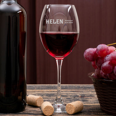 Engraved Bridesmaid Wine Glass - Name With Date Two