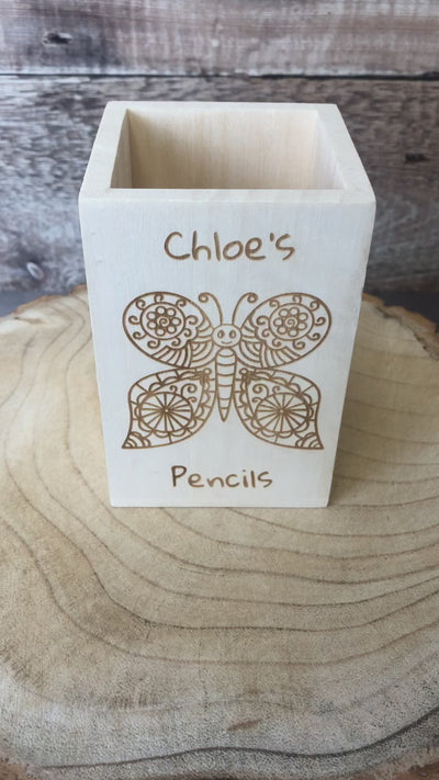 Personalised Wooden Pen Pot - Butterfly