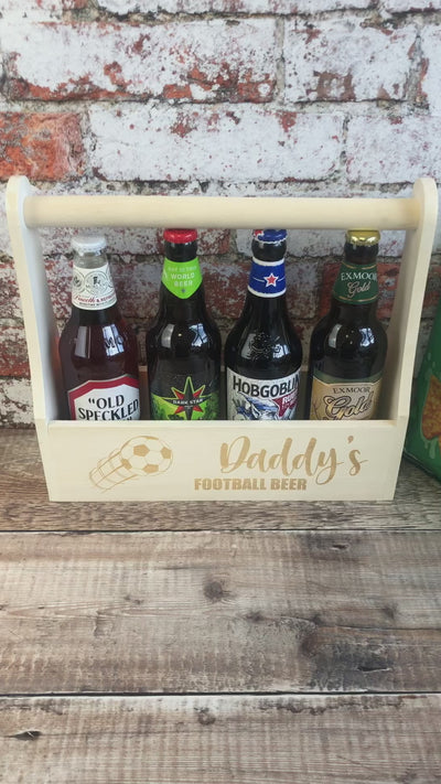 Personalised Wooden Beer Carrier - Daddy's Football Beer