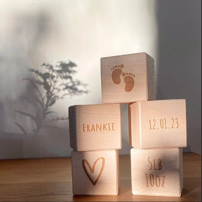 Personalised Beech Wood Baby Building Blocks - Rainbow