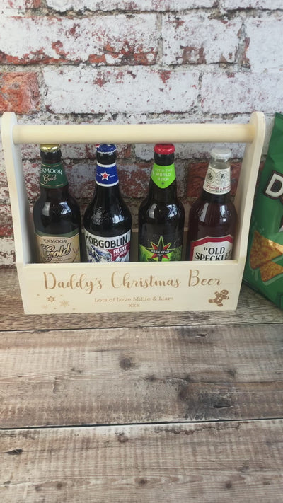 Personalised Wooden Beer Carrier - Daddy's Christmas Beer