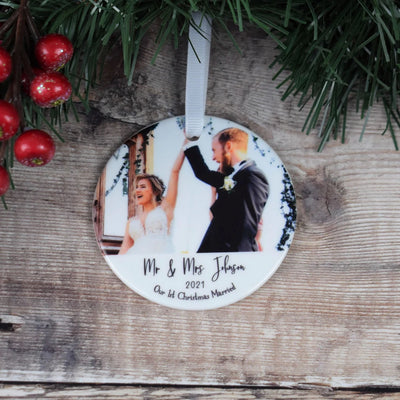 Personalised Mr & Mrs First Christmas Married Photo Bauble