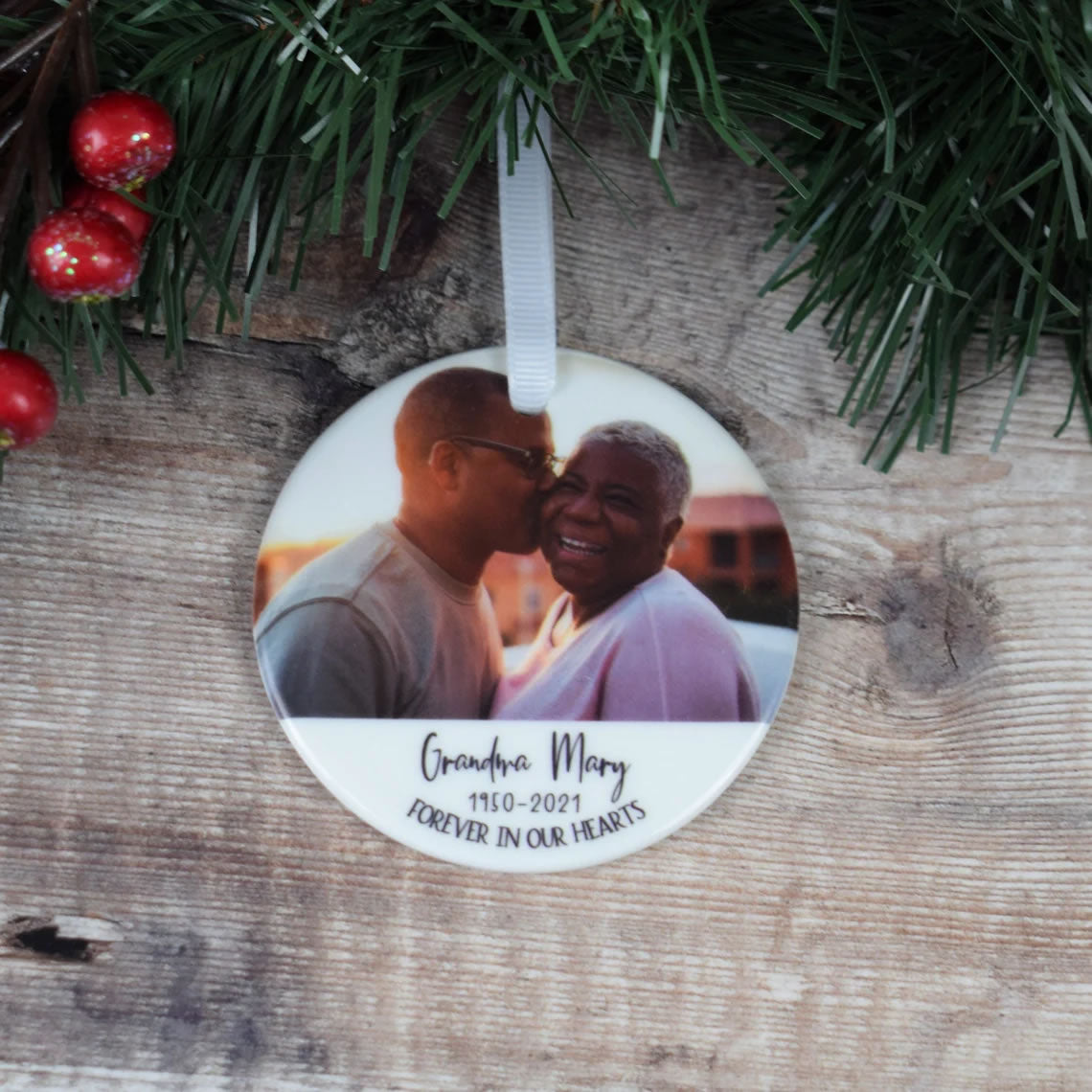 Personalised Photo Christmas Bauble - Grandma Grandad Memorial Ornament