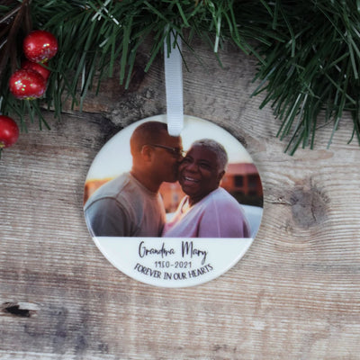 Personalised Photo Christmas Bauble - Grandma Grandad Memorial Ornament