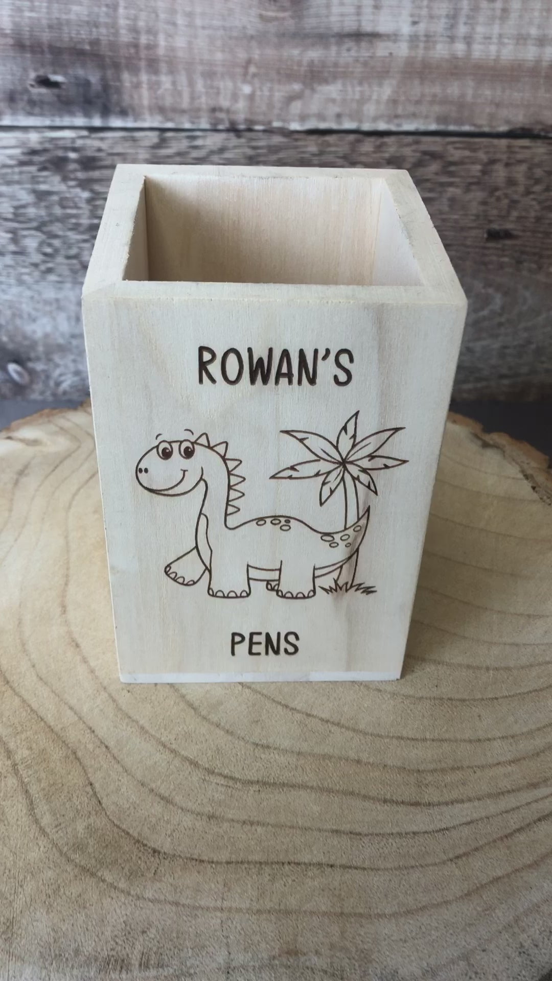 Personalised Wooden Pen Pot - Dinosaur