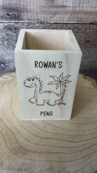 Personalised Wooden Pen Pot - Dinosaur