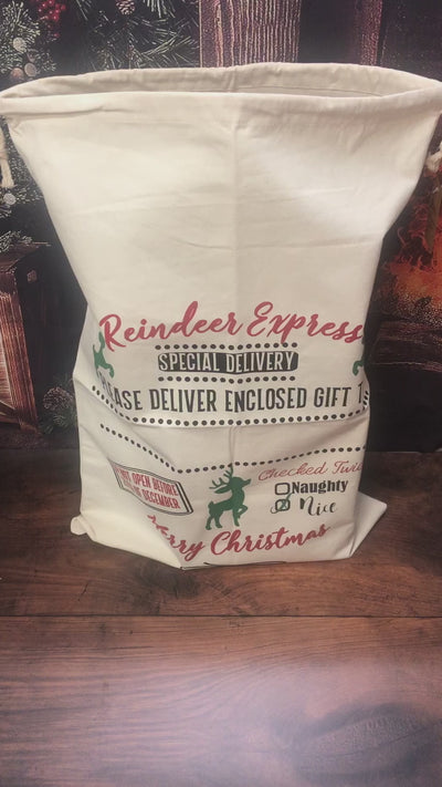 Personalised Festive Christmas Sack - Santa or Reindeer