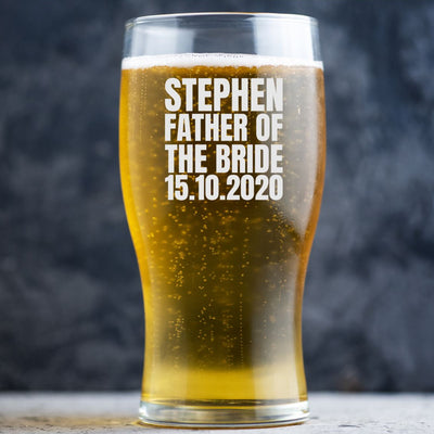 Personalised Wedding Beer Glass Classic Design - Role to Groom Bold Text