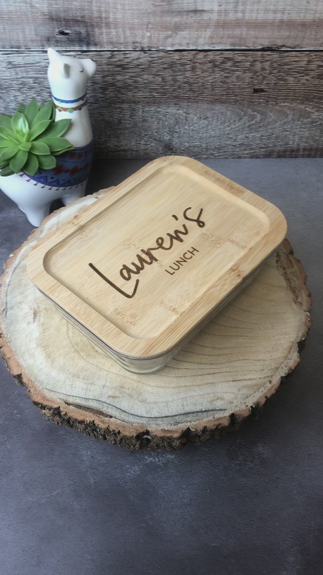 Personalised Glass Lunch Box with Solid Bamboo Lid - Any Name