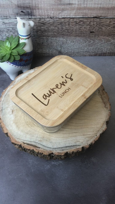 Personalised Glass Lunch Box with Solid Bamboo Lid - Any Name